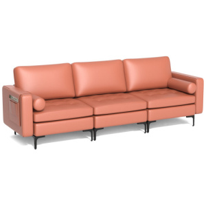 3-Seat Sofa Sectional with Side Storage Pocket and Metal Leg-Pink