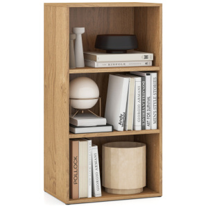 3-Tier Cube Bookcase with Adjustable Shelves for Home Office-Natural