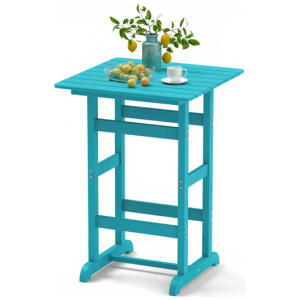 30 Inch Square Bar Table Dining Table with Slatted Tabletop for Poolside-Turquoise