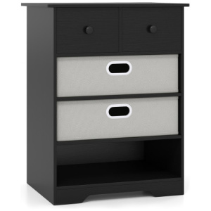 4-Drawer Dresser Modern Chest Storage Organizer with Open Shelves-Black