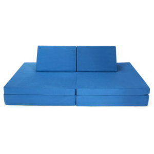 4-Piece Convertible Kids Couch Set with 2 Folding Mats-Blue
