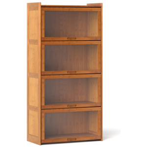 4-Tier Bamboo Bookcase with Doors for Study Room Living Room-Brown
