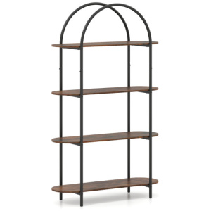 4-Tier Open Bookcase with Sturdy Metal Frame for Living Room-Rustic Brown