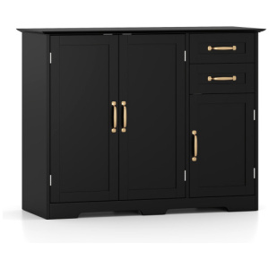 40 Inch Modern Kitchen Sideboard Buffet Cabinet with 2 Drawers and Adjustable Shelf-Black