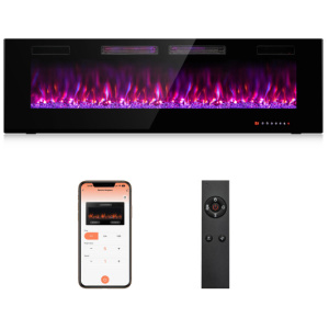 42/50/60/72 Inch Ultra-Thin Electric Fireplace with Decorative Crystals-60 inches