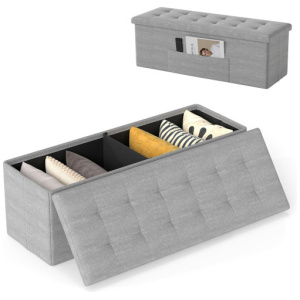 43 Inches Folding Storage Ottoman Bench Linen End of Bed Bench with Padded Seat-Light Gray