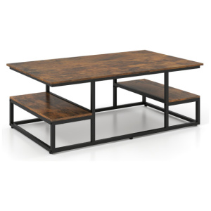 43" Rectangle Coffee Table with Storage and Open Shelves-Rusticbrown