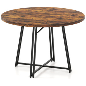 47 Inch Dining Table for 4-6 People Round Kitchen Table with Cross Base-Rustic Brown