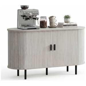 47 Inch Fluted Sideboard Buffet Cabinet with Tambour Sliding Doors and Metal Legs-Grey