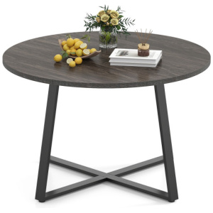 47 Inch Round Dining Table with Stable X-shaped Base and Round Thickened Tabletop-Grey