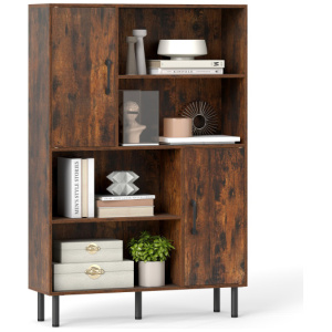 47 Inch Storage Cabinet Freestanding Bookcase with 2 Doors and 4 Open Shelves-Rustic Brown