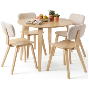 5 Piece Dining Table Set with 4 Padded Dining Chairs and Rubber Wood Table-Natural