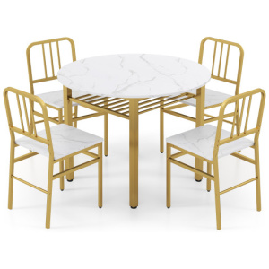 5-Piece Round Dining Table Set with Storage Shelf for Dining Room-White