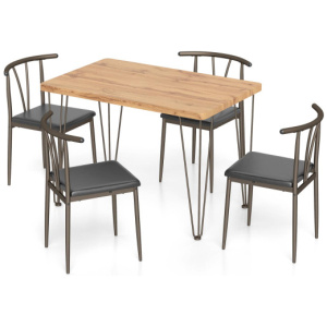 5-Piece Space-saving Dining Table Set Industrial Rectangular Kitchen Table and 4 Armless Chairs-Black