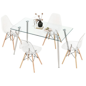 5 Pieces Rectangle Dining Table Set with 51 Inch Glass Tabletop-Gray