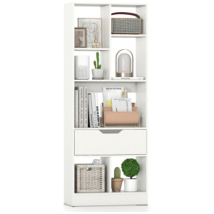 51inch Tall Freestanding Bookcase with Drawer 7-Cube Storage Organizer-White