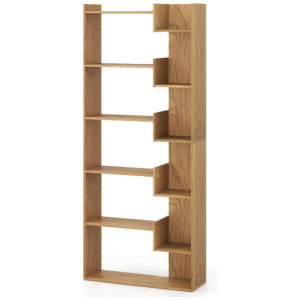 6-Tier Bookshelf Wooden Bookcase with 2 Anti-Tipping Kits Open Display Shelf-Natural