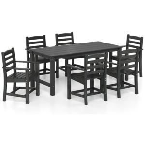 7 Pieces Outdoor Dining Table Set for 6 People 67 Inch HDPE Patio Rectangle Table and 6 Armchairs-Black