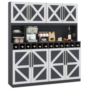 70 Inch Farmhouse Pantry Cabinet Kitchen Buffet Hutch with 4 Cabinets and 2 Open Shelves-Dark Gray