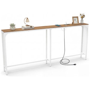 71 Inch Narrow Console Table with Power Outlet for Small Space-Natural