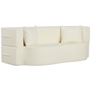 75.5 inch Folding Sofa Bed 2-in-1 Convertible Teddy Fleece Floor Loveseat with 2 Comfortable Pillows-Beige