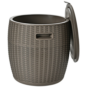 9.5 Gallon 4-in-1 Patio Rattan Cool Bar Cocktail Table Side Table-Brown