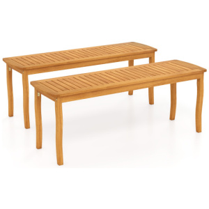 Acacia Wood Outdoor 48" Long Patio Dining Bench-2 Pieces