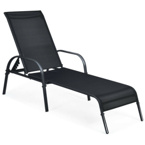 Adjustable Patio Chaise Folding Lounge Chair with Backrest-Black