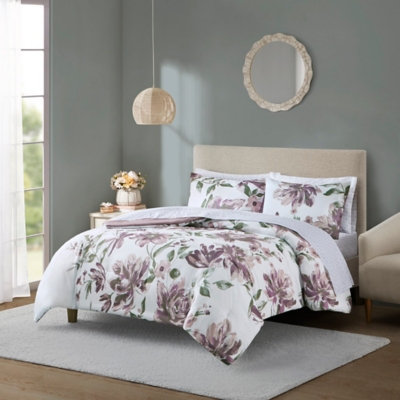 Alice King Floral Comforter Set with Bed Sheets, Mauve