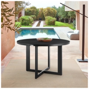 Armen Living Cayman Outdoor Round Dining Table, Black