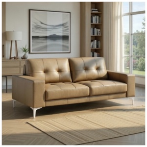 Armen Living Faelin Leather Sofa, Khaki