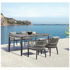 Armen Living Zella Outdoor Dining Table and 4 Chairs, Earl Gray