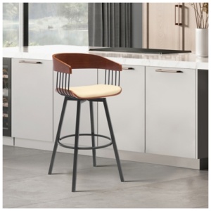 Athena Swivel Bar Stool, Cream/Walnut/Black