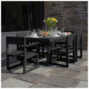 Bahia Verde Haven Outdoor Dining Table with 2 Armchairs and 4 Side Chairs, Black Sand