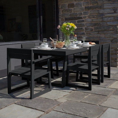 Bahia Verde Haven Outdoor Dining Table with 2 Armchairs and 4 Side Chairs, Black Sand