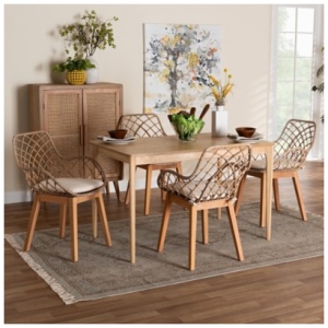 Bali & Pari Ballerina Solid Dining Table and 4 Chairs, Light Gray/Natural