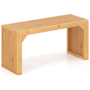 Bamboo Dining Bench Long Entryway Bench, Indoor Outdoor Solid Wood Bench-Natural