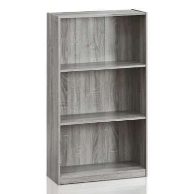 Basic 3-Tier Bookcase Storage Shelves, Light Gray