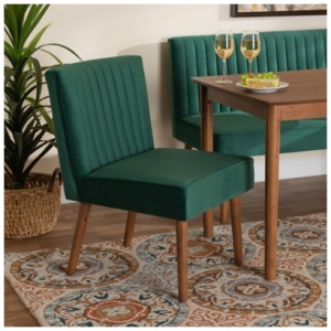 Baxton Studio Alvis Dining Chair, Emerald Green/Walnut