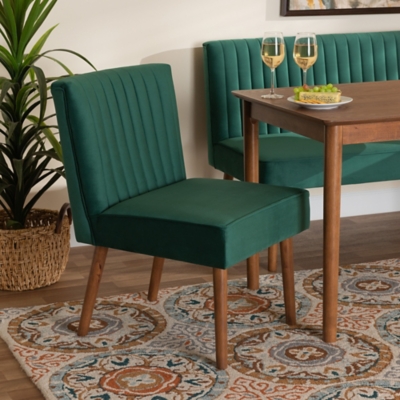 Baxton Studio Alvis Dining Chair, Emerald Green/Walnut