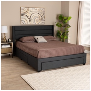 Baxton Studio Braylon Full Panel Platform Bed with 3 Storage Drawers, Charcoal Gray