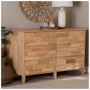 Baxton Studio Hosea 55" 6 Drawer Dresser, Natural