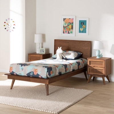 Baxton Studio Melora Twin Panel Bed with 2 Nightstands, Walnut Brown/Brown