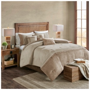 Boone Queen 7 Piece Faux Suede Comforter Set, Tan