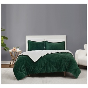 Brooklyn Loom Corduroy Plush 2-Piece Twin Comforter Set, Green