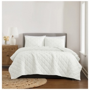 Brooklyn Loom Diamond Washed 3-Piece Full/Queen Quilt Set, White