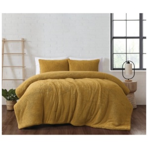 Brooklyn Loom Marshmallow Plush 3-Piece Full/Queen Comforter Set, Mustard