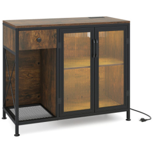 Buffet Sideboard with Doors Power Outlets and LED Light-Rustic Brown