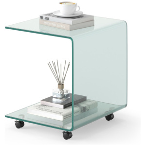 C-Shaped End Table Modern Tempered Glass Side Table with Shelf-Transparent