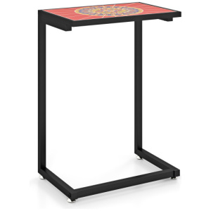 C-shaped Waterproof Outdoor Side End Table with Ceramic Top